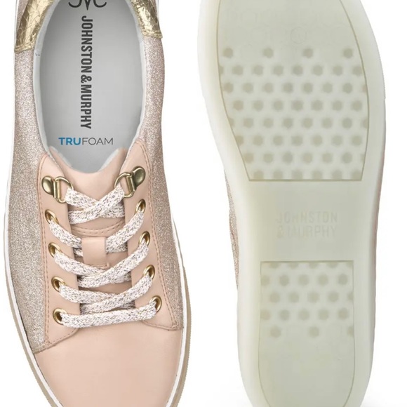 Johnston and Murphy Sneakers Champagne Glitter Fabric and Leather Size 7 - Picture 3 of 11